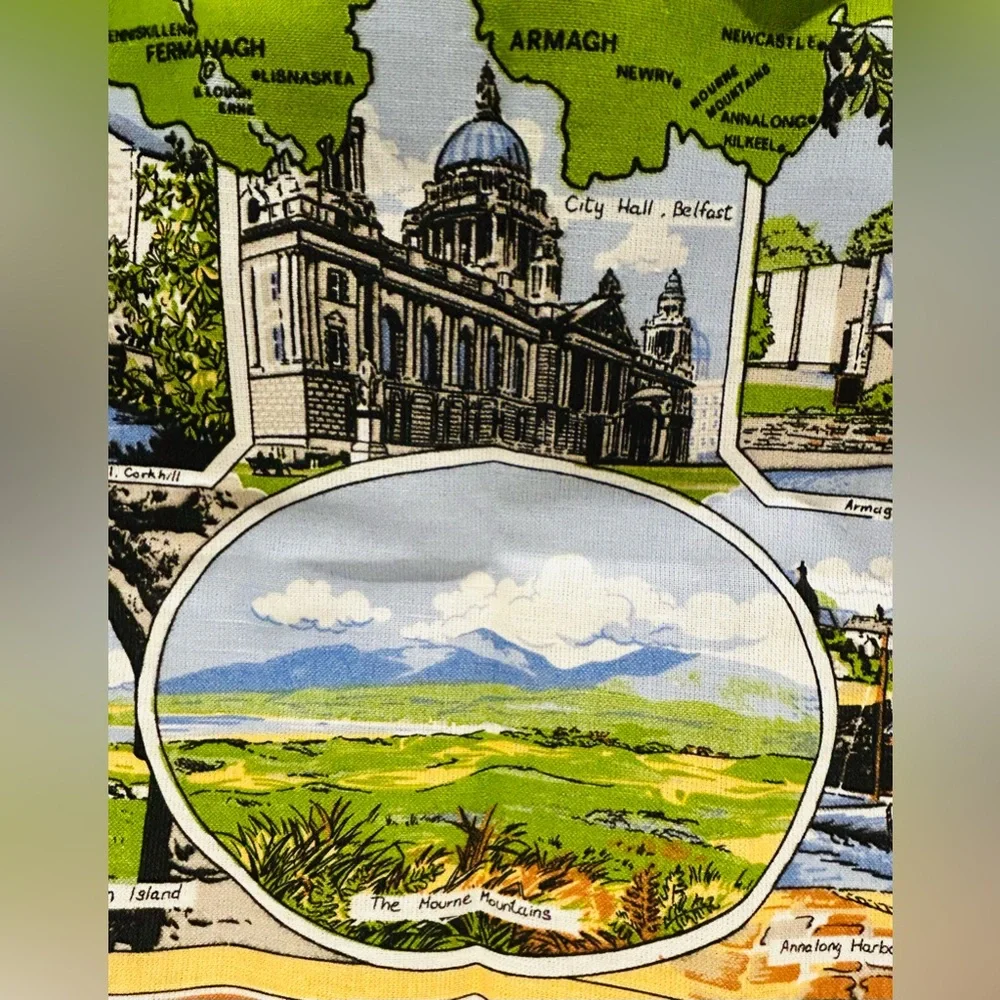 Northern Ireland Souvenir Tea Towel Wall Hanging Vintage Linen Cotton